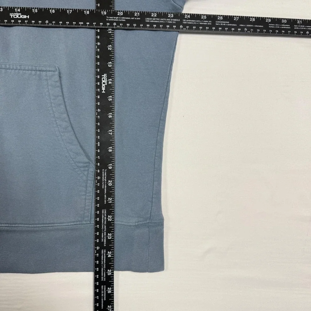 The North Face Hoodie Mens L Dusty Blue & Yellow Spell Out Logo Pullover‎